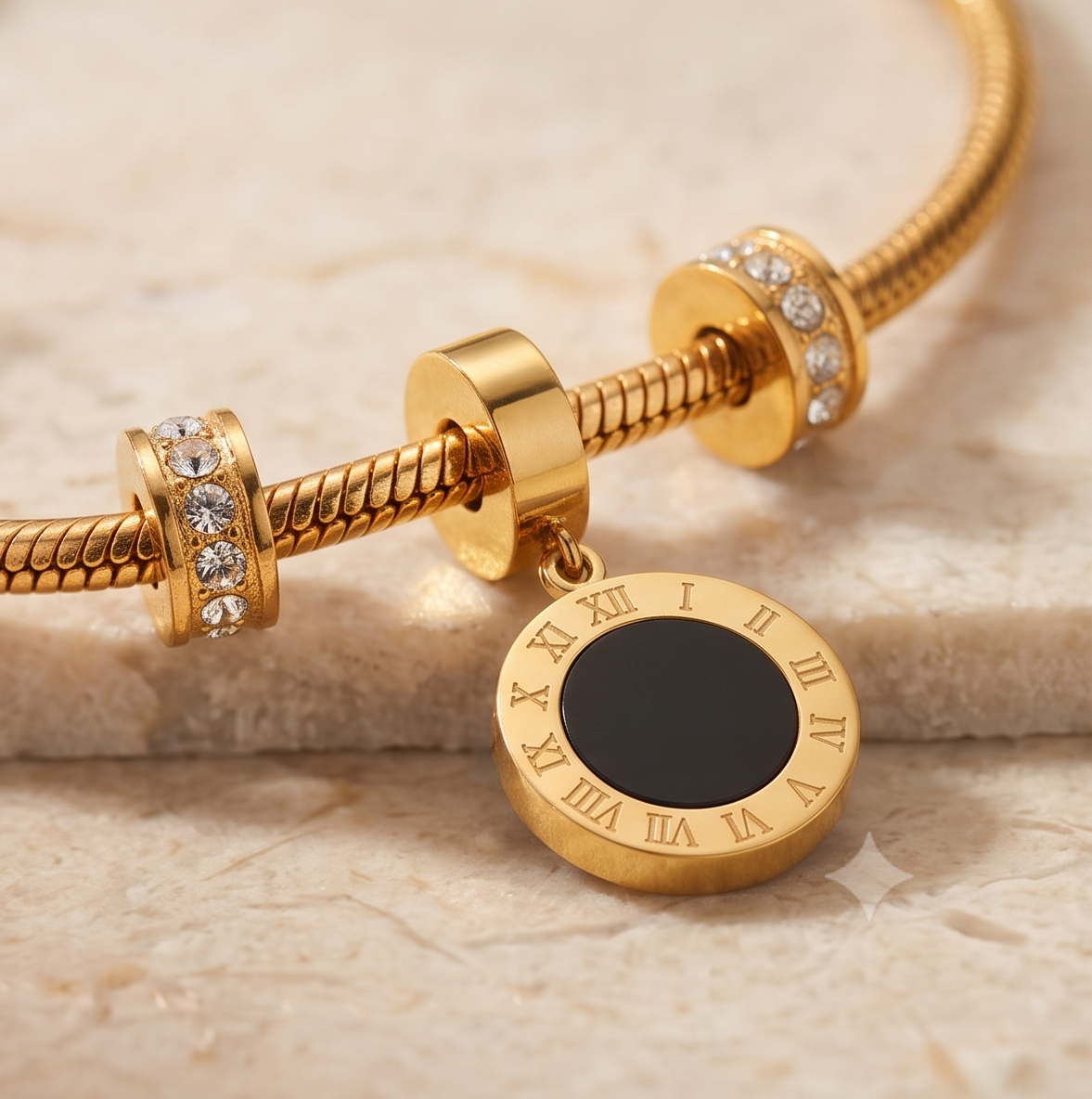 The Roman Numeral Medallion Bracelet – Anti-Tarnish Gold Snake Chain Charm Bracelet