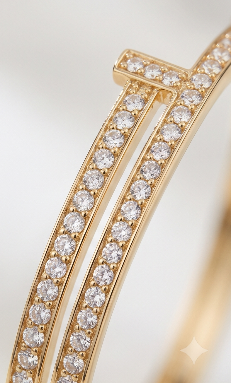 The Parallel T-Bar Pavé Bangle – Anti-Tarnish Gold Crossover Bracelet