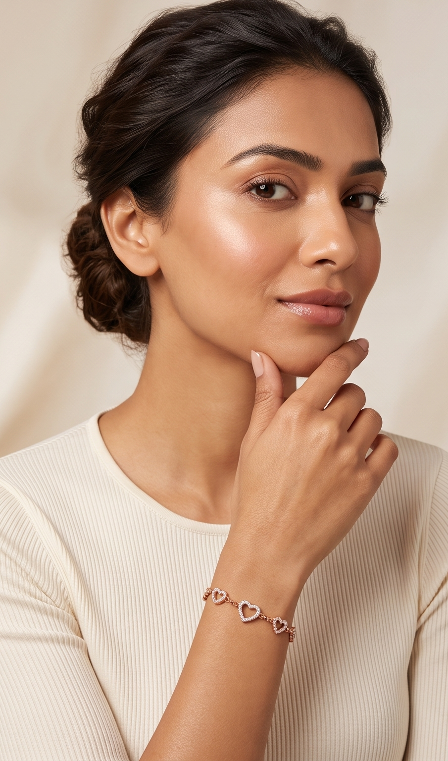 The Amour Heart Cascade Bracelet – Anti-Tarnish Rose Gold Pavé Link Bracelet