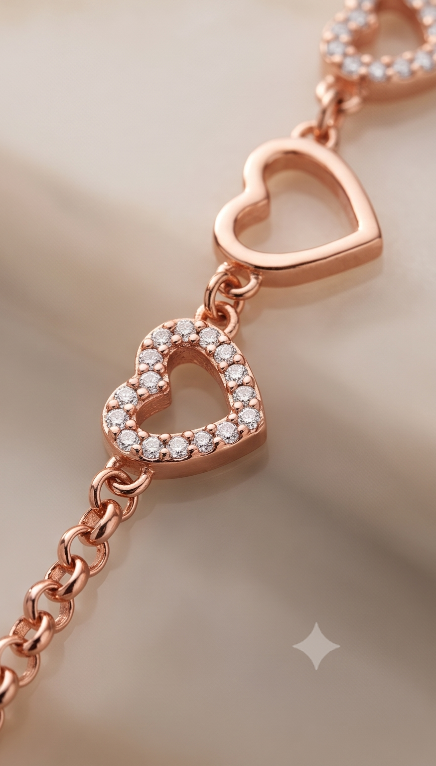 The Amour Heart Cascade Bracelet – Anti-Tarnish Rose Gold Pavé Link Bracelet