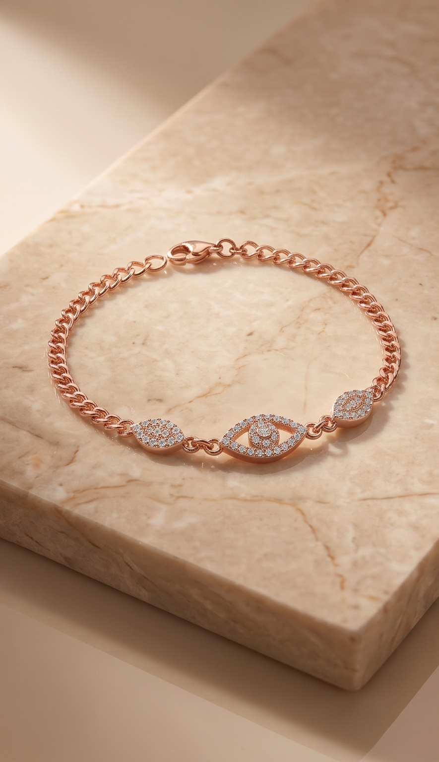 The Nazar Eye Pavé Bracelet – Anti-Tarnish Rose Gold Evil Eye Link Chain