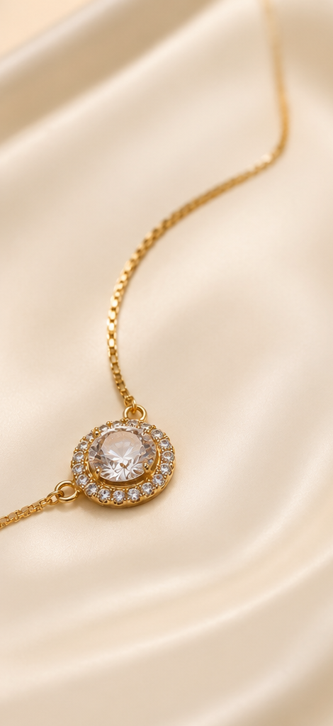 Gold-Plated American Diamond Solitaire Halo Chain Bracelet