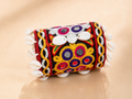 Handcrafted Kutchi Embroidered Cuff Bracelet with Shisha Mirrorwork & Cowrie Shell Edging