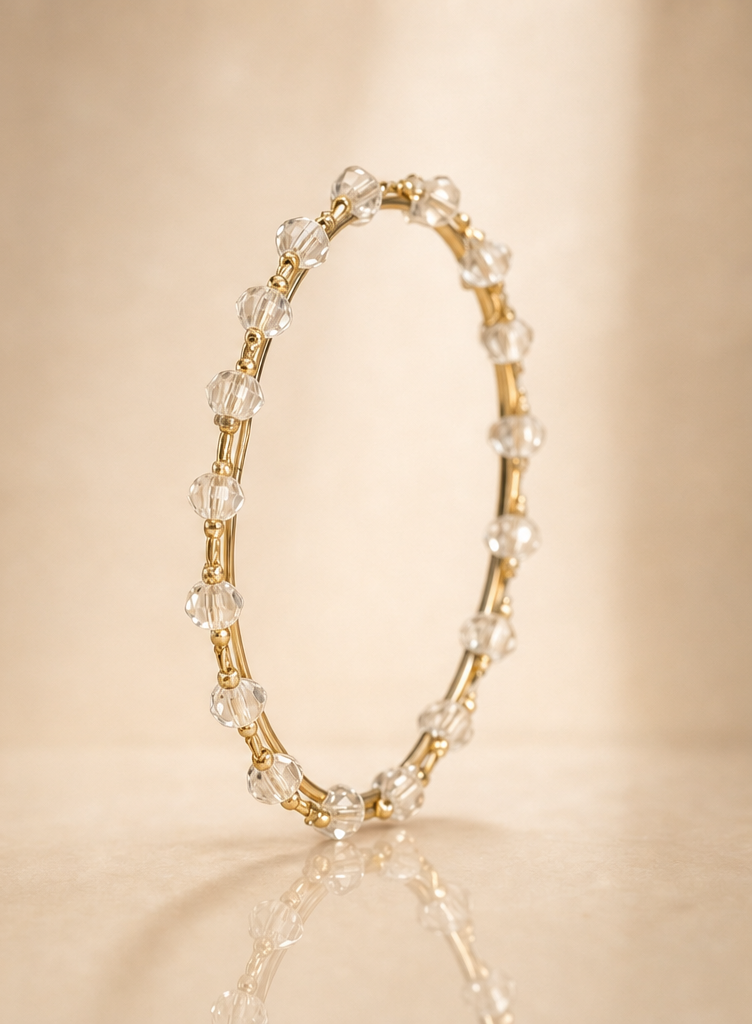 Golden Faceted Clear Crystal Bangle Bracelet - size 28