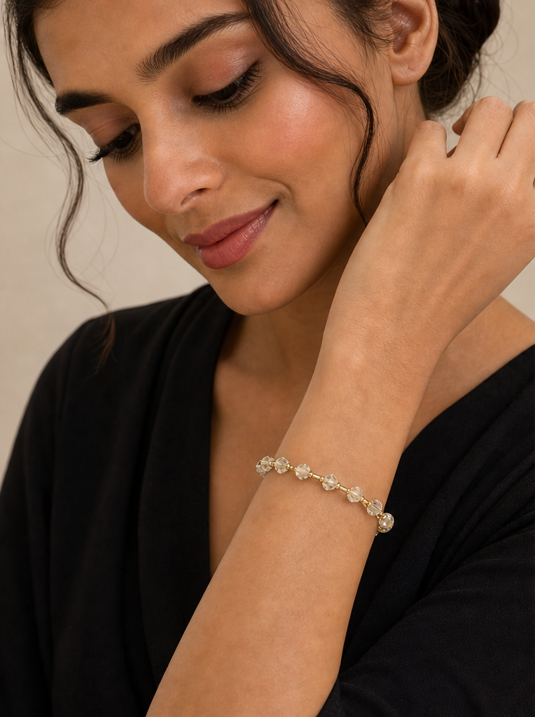 Golden Faceted Clear Crystal Bangle Bracelet - size 28