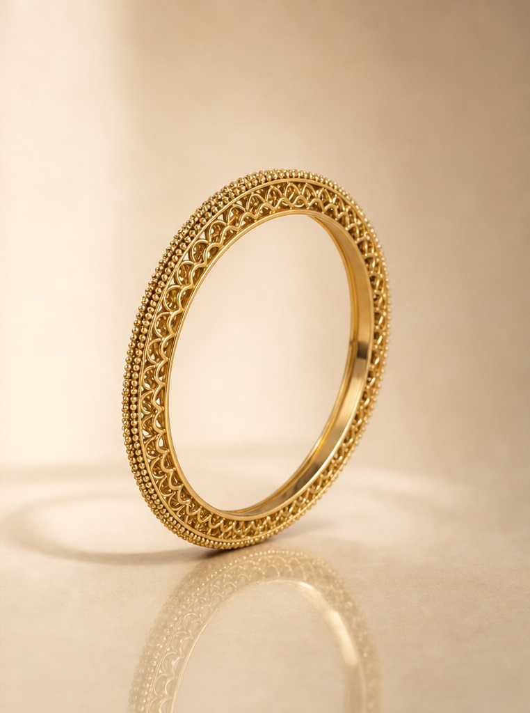 Golden Intricate Filigree & Granulated Edge Bangle - Size 28