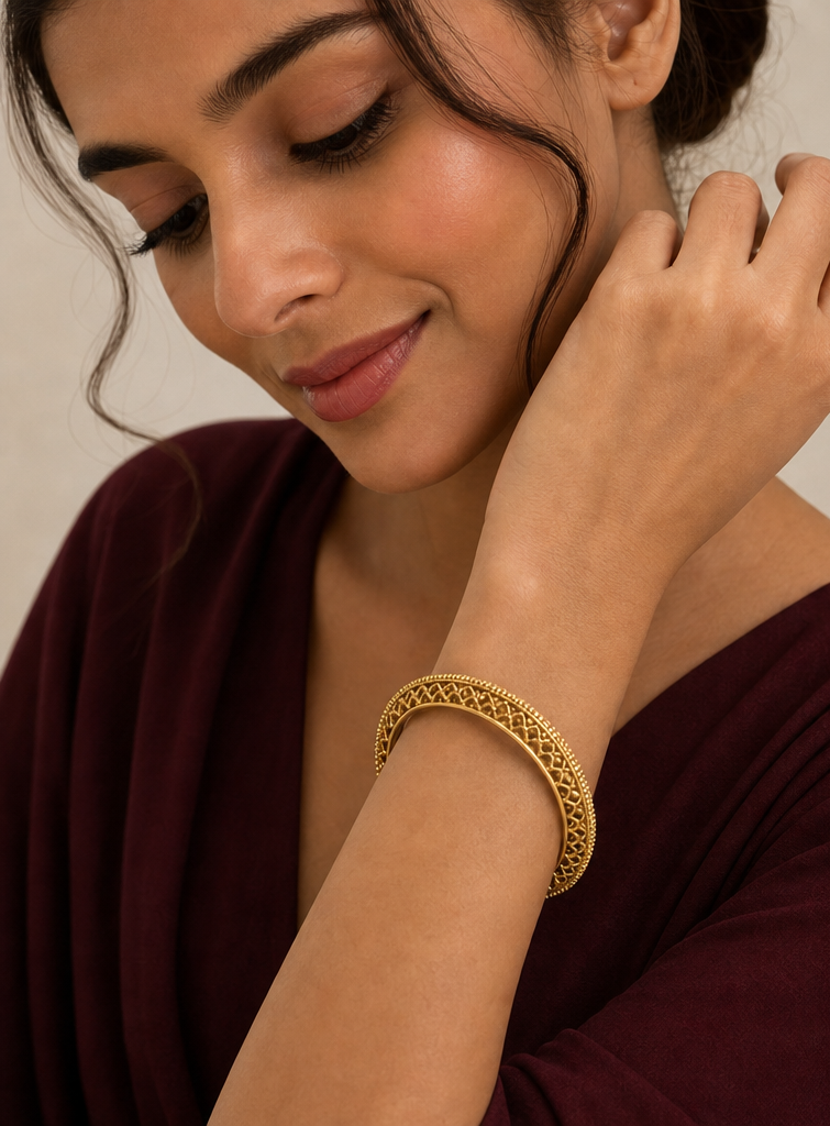Golden Intricate Filigree & Granulated Edge Bangle - Size 28