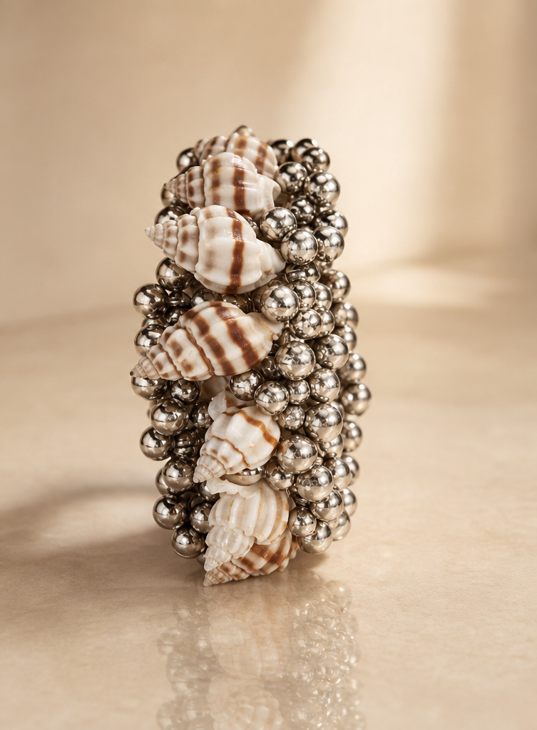 Multi-Layered Bead & Mixed Natural Shell Spiral Wrap Bracelet