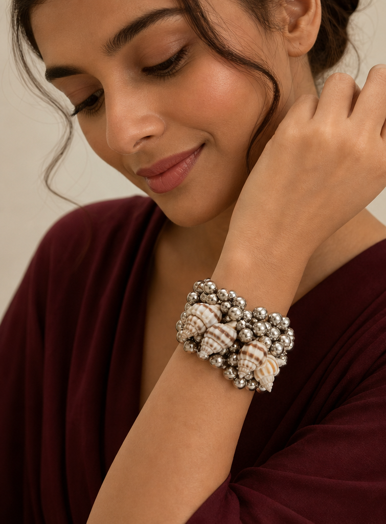 Multi-Layered Bead & Mixed Natural Shell Spiral Wrap Bracelet