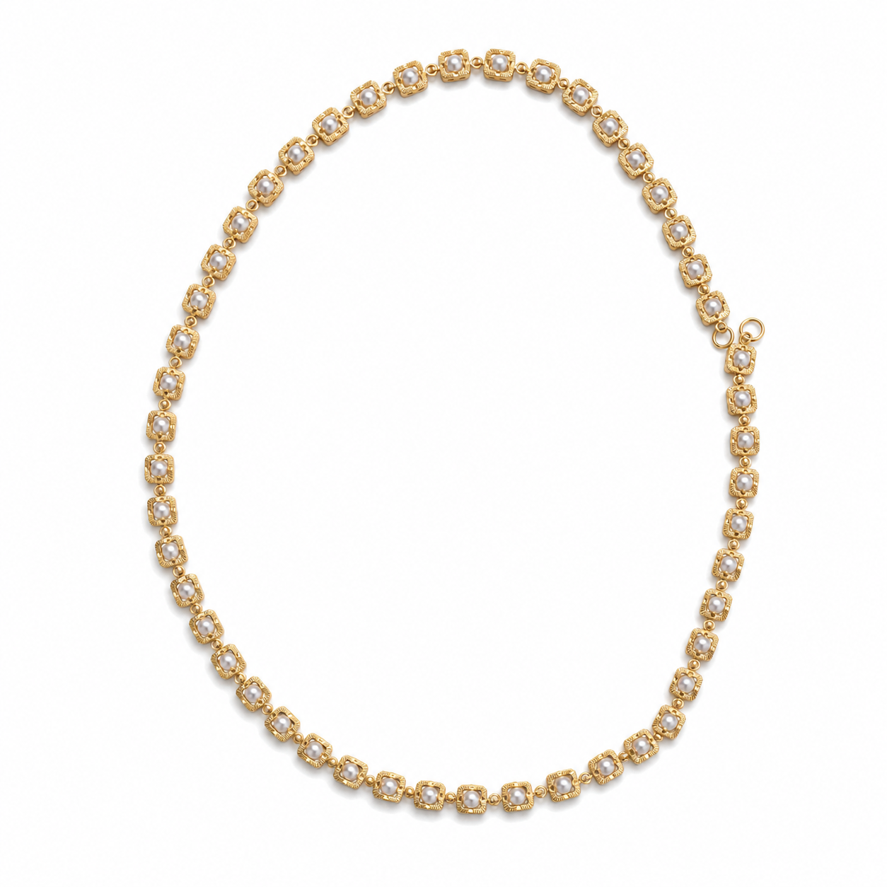 Timeless Gold-Plated & Faux Pearl Geometric Link Collar Necklace
