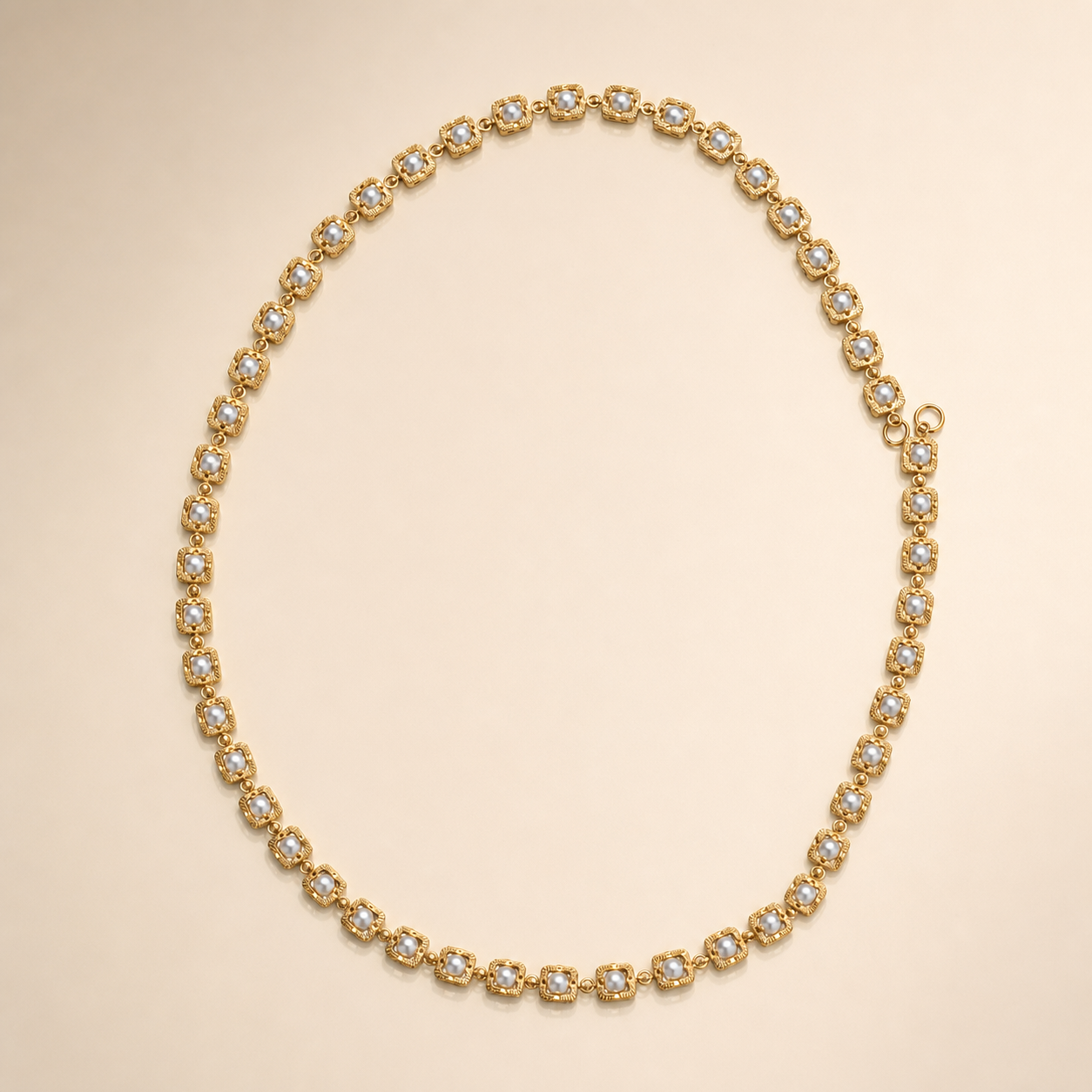 Timeless Gold-Plated & Faux Pearl Geometric Link Collar Necklace