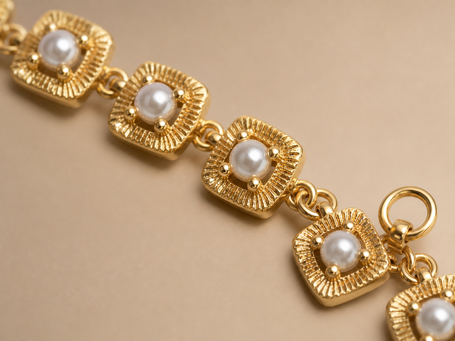 Timeless Gold-Plated & Faux Pearl Geometric Link Collar Necklace