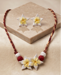 Handcrafted Plumeria Clay Floral Necklace Set with Stud Earrings