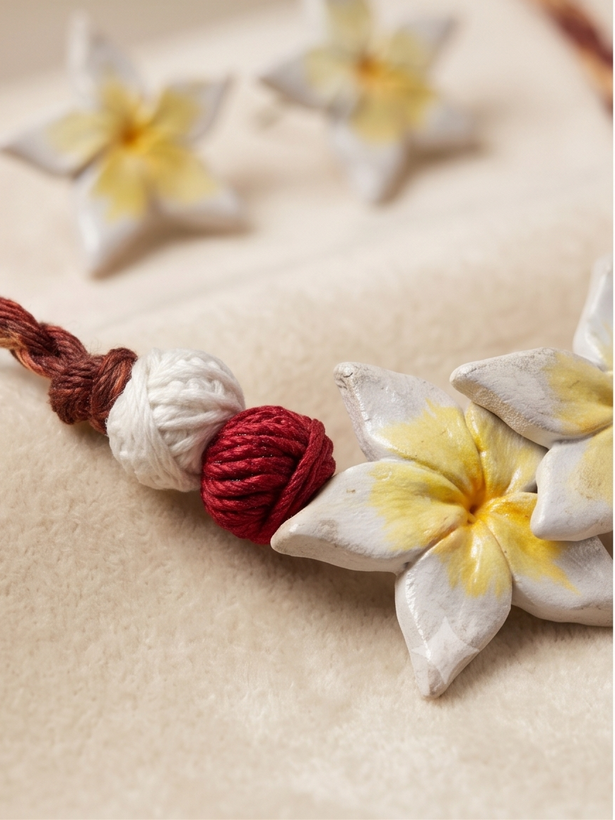 Handcrafted Plumeria Clay Floral Necklace Set with Stud Earrings
