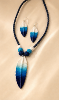 Handcrafted Terracotta Feather Ombré Necklace and Earrings Set