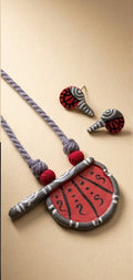Handcrafted Hand-Fan Clay Pendant Necklace Set with Matching Stud Earrings