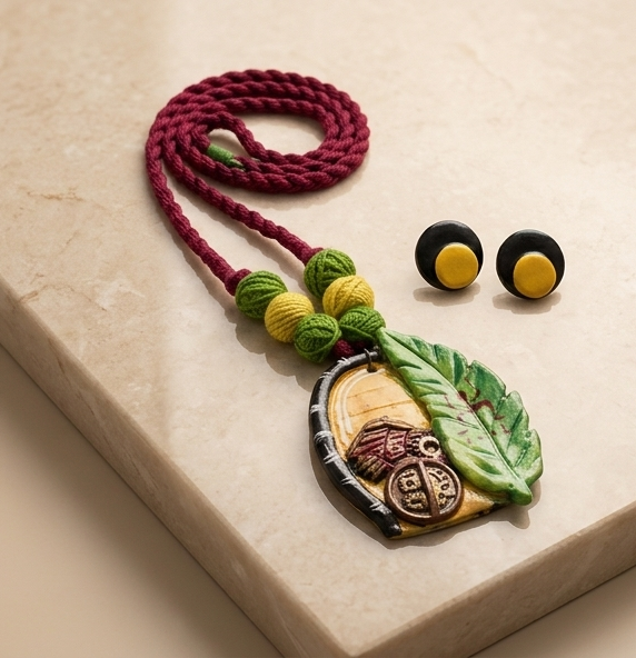 Mongol-Dala | Handcrafted Clay & Threadwork Necklace Set