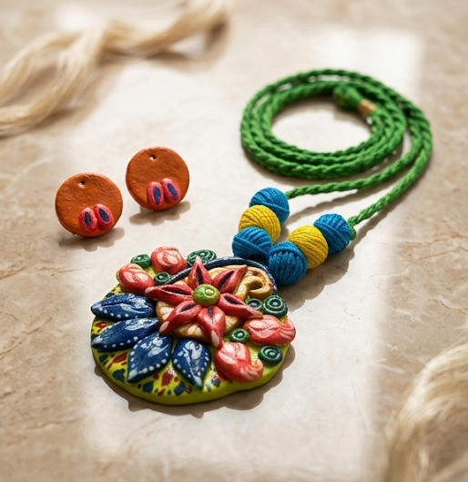 Phagun-Bahar | Sculpted Terracotta Floral Medallion Set