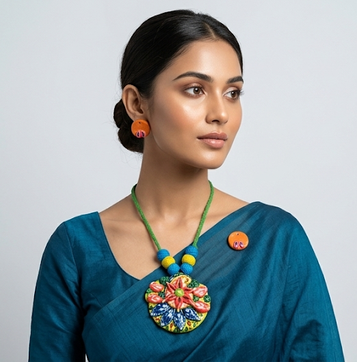 Phagun-Bahar | Sculpted Terracotta Floral Medallion Set