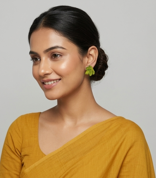 Hand-Etched Terracotta Leaf Stud Earrings
