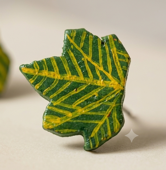 Hand-Etched Terracotta Leaf Stud Earrings
