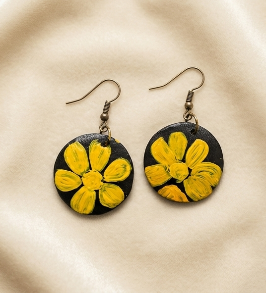 Hand-Painted Terracotta Floral Dangle Earrings