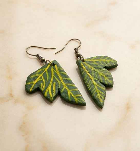 Handcrafted Terracotta Leaf Dangle Earrings