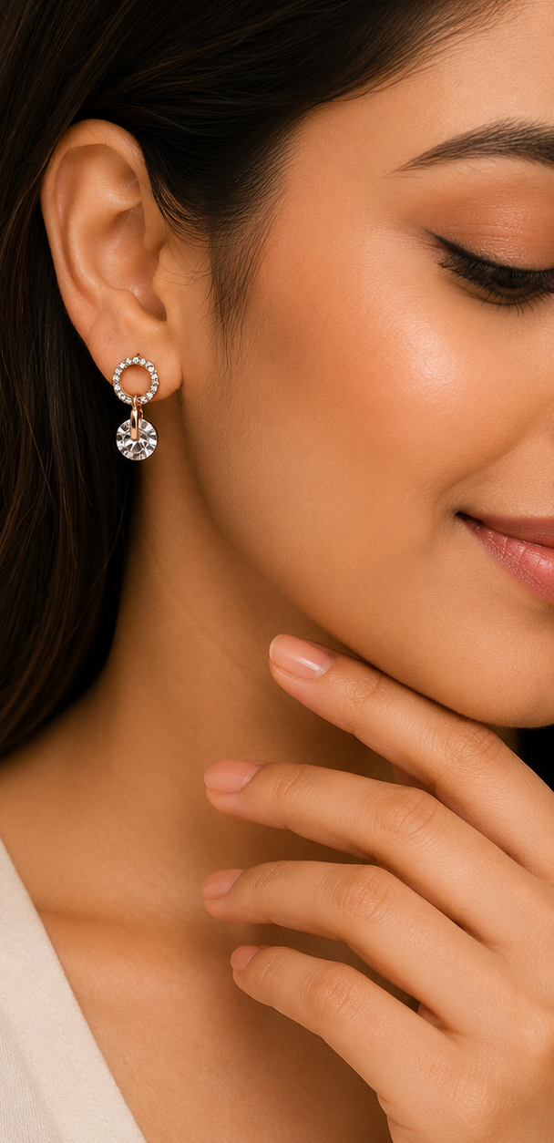 Radiant Rose Gold-Tone Crystal Halo & Solitaire Drop Earrings