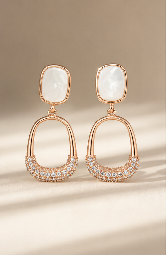 Rose Gold Stone Geometric Drop Earrings