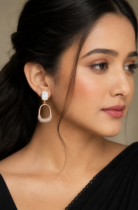 Rose Gold Stone Geometric Drop Earrings