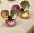 Artisanal Tri-Color Enamel Petal & Garnet Center Stud Earrings