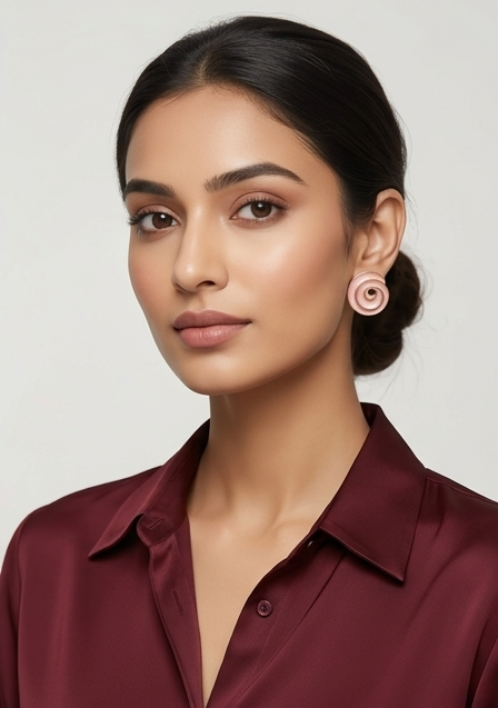 Retro-Luxe Blush Pink Enamel Spiral Gold Stud Earrings