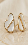 Modernist Mother-of-Pearl Split Heart Gold Stud Earrings