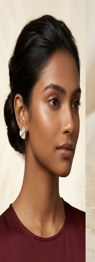 Modernist Mother-of-Pearl Split Heart Gold Stud Earrings