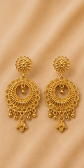 Ornate Chandbali Filigree Gold Drop Earrings