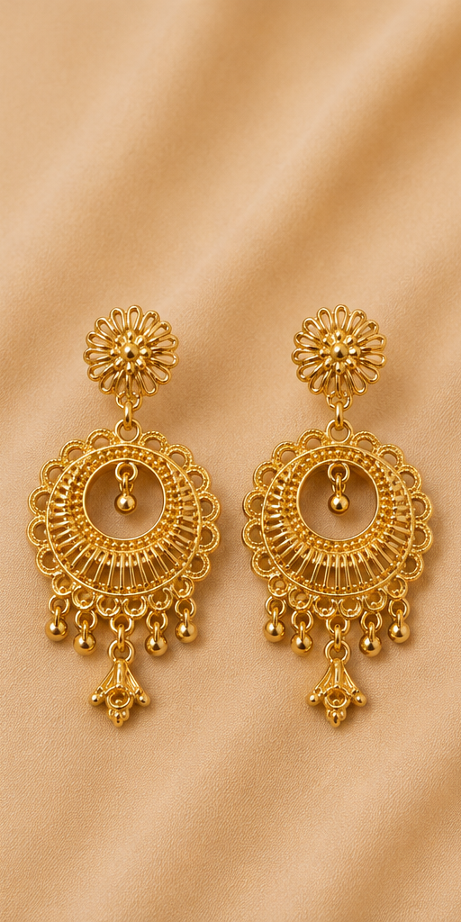 Ornate Chandbali Filigree Gold Drop Earrings