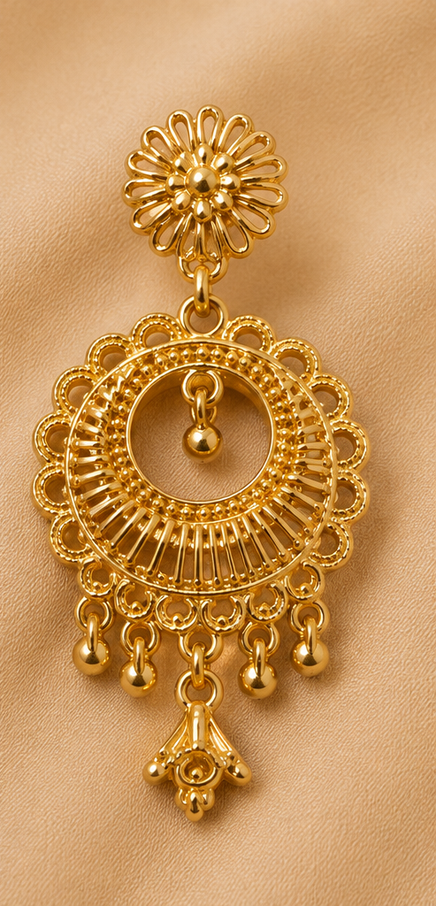 Ornate Chandbali Filigree Gold Drop Earrings