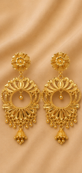 Royal Floral Medallion & Mini Jhumka Gold Drop Earrings