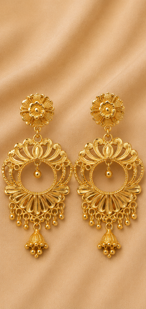 Royal Floral Medallion & Mini Jhumka Gold Drop Earrings