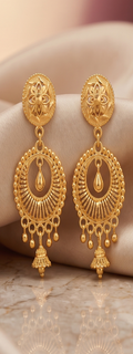 Floral Oval Medallion & Mini Jhumka Gold Plated Drop Earrings