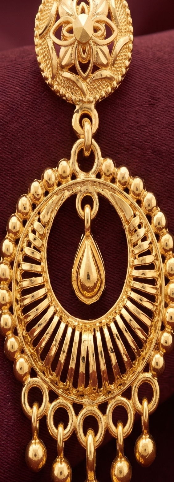 Floral Oval Medallion & Mini Jhumka Gold Plated Drop Earrings