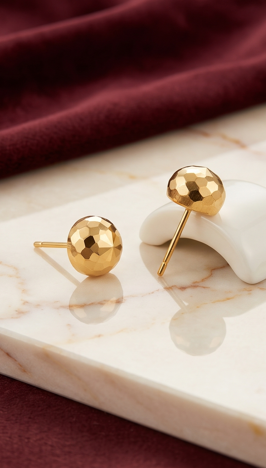 Faceted Diamond-Cut 24K Gold Plated Dome Stud Earrings