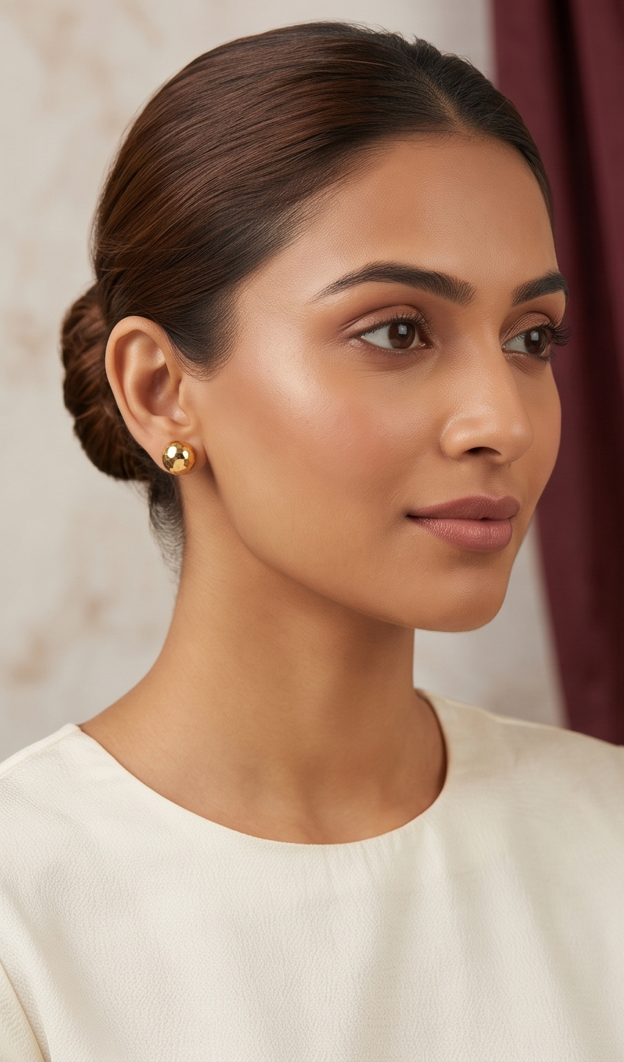 Faceted Diamond-Cut 24K Gold Plated Dome Stud Earrings