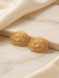 Filigree Floral Oval Gold Medallion Stud Earrings