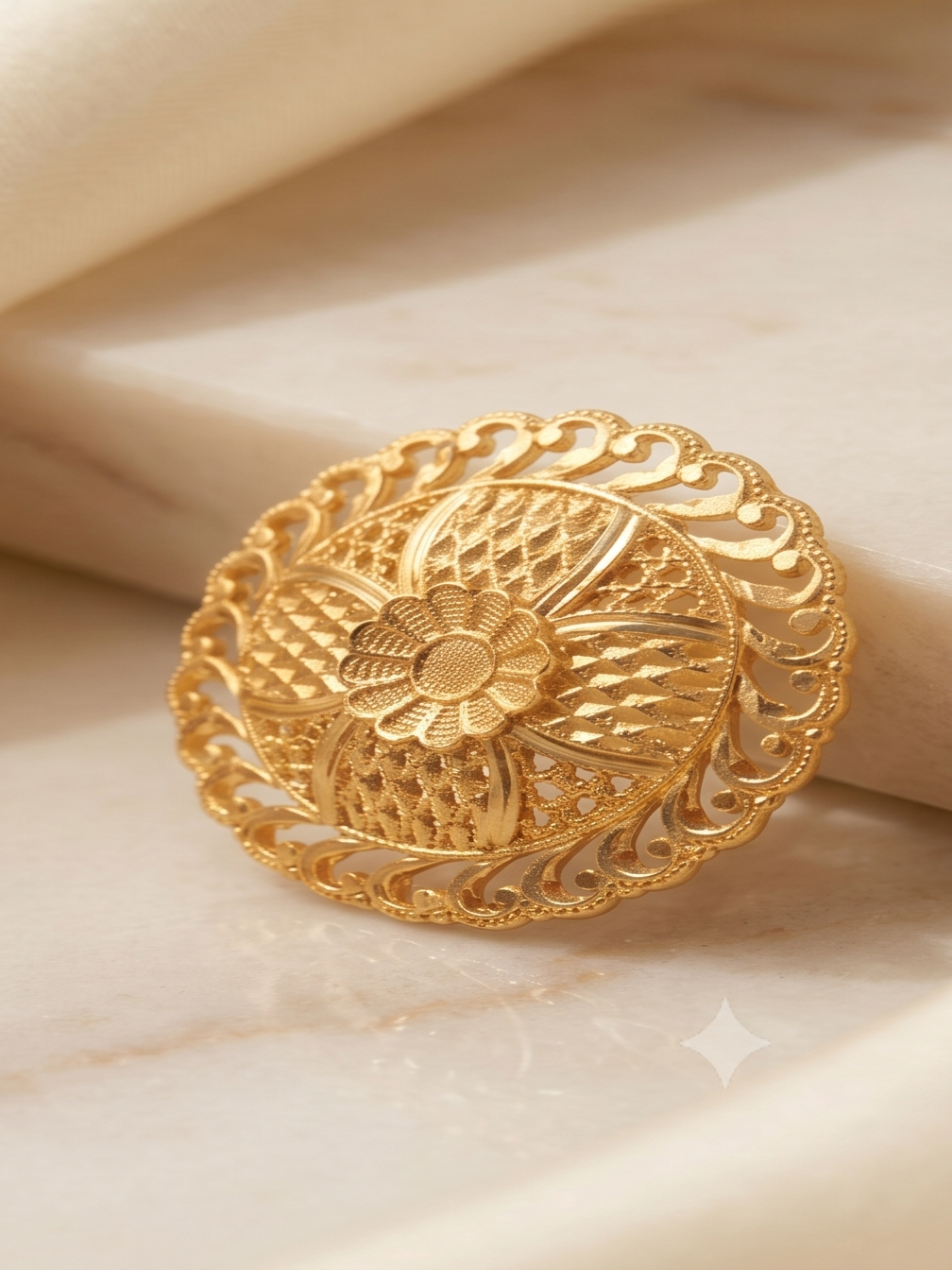 Filigree Floral Oval Gold Medallion Stud Earrings