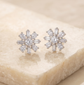 Florentine Frost Cluster Earrings – Silver-Toned American Diamond Studs