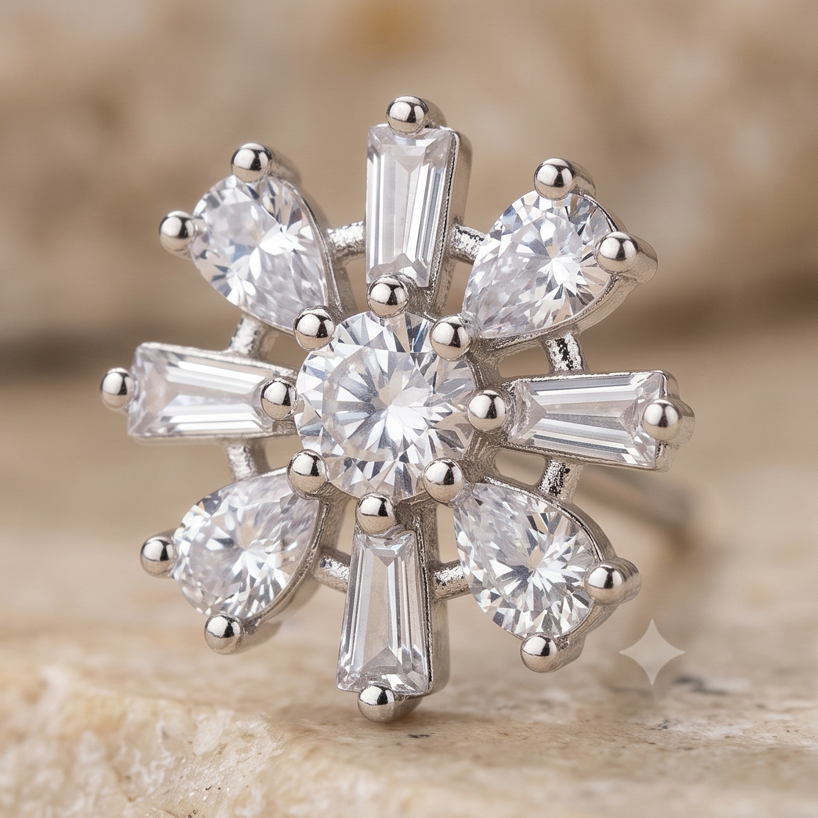 Florentine Frost Cluster Earrings – Silver-Toned American Diamond Studs