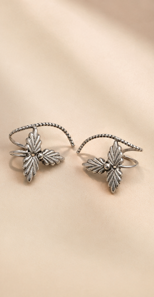 Parna (পর্ণা) | Silver Replica Botanical Triple-Leaf Ear Cuff Wrap