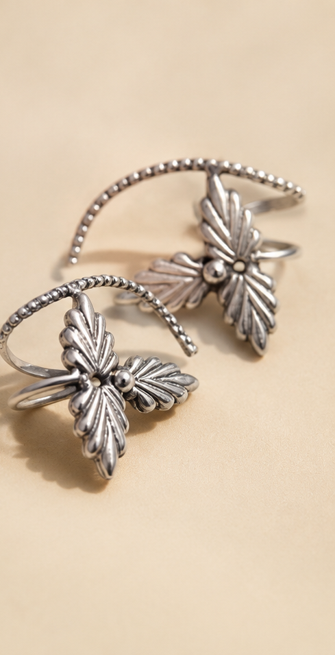 Parna (পর্ণা) | Silver Replica Botanical Triple-Leaf Ear Cuff Wrap