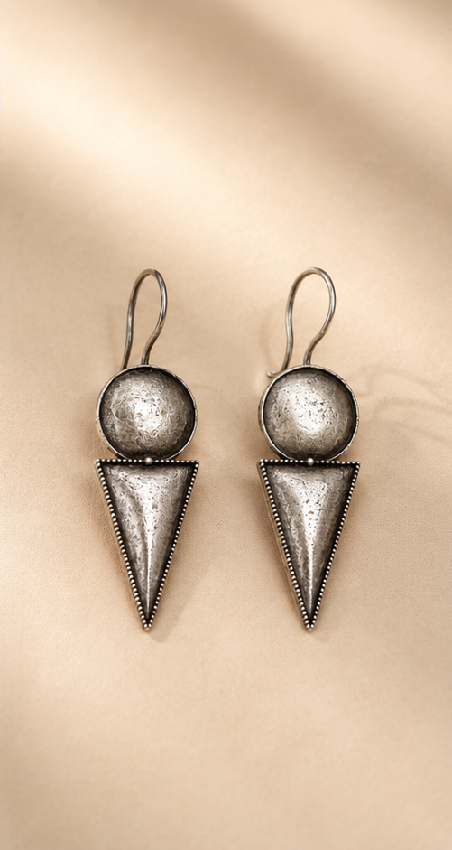 Konika | Hammered Silver Replica Geometric Spear Drop Earrings